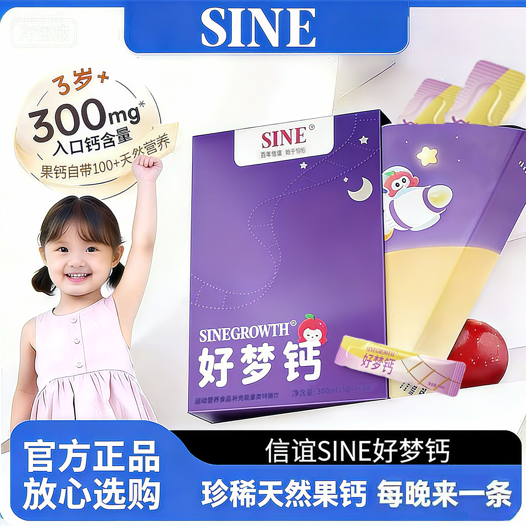 信谊SINE天然赖氨酸好梦钙镁锌水果味适合宝宝儿童拉升液体钙正装,婴童食品,钙铁锌,淘宝优惠券,粉丝福利购,淘宝优惠卷