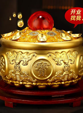 山迪聚宝盆黄铜摆件开业礼品办公室客厅装饰工艺品实心黄铜米缸鸿