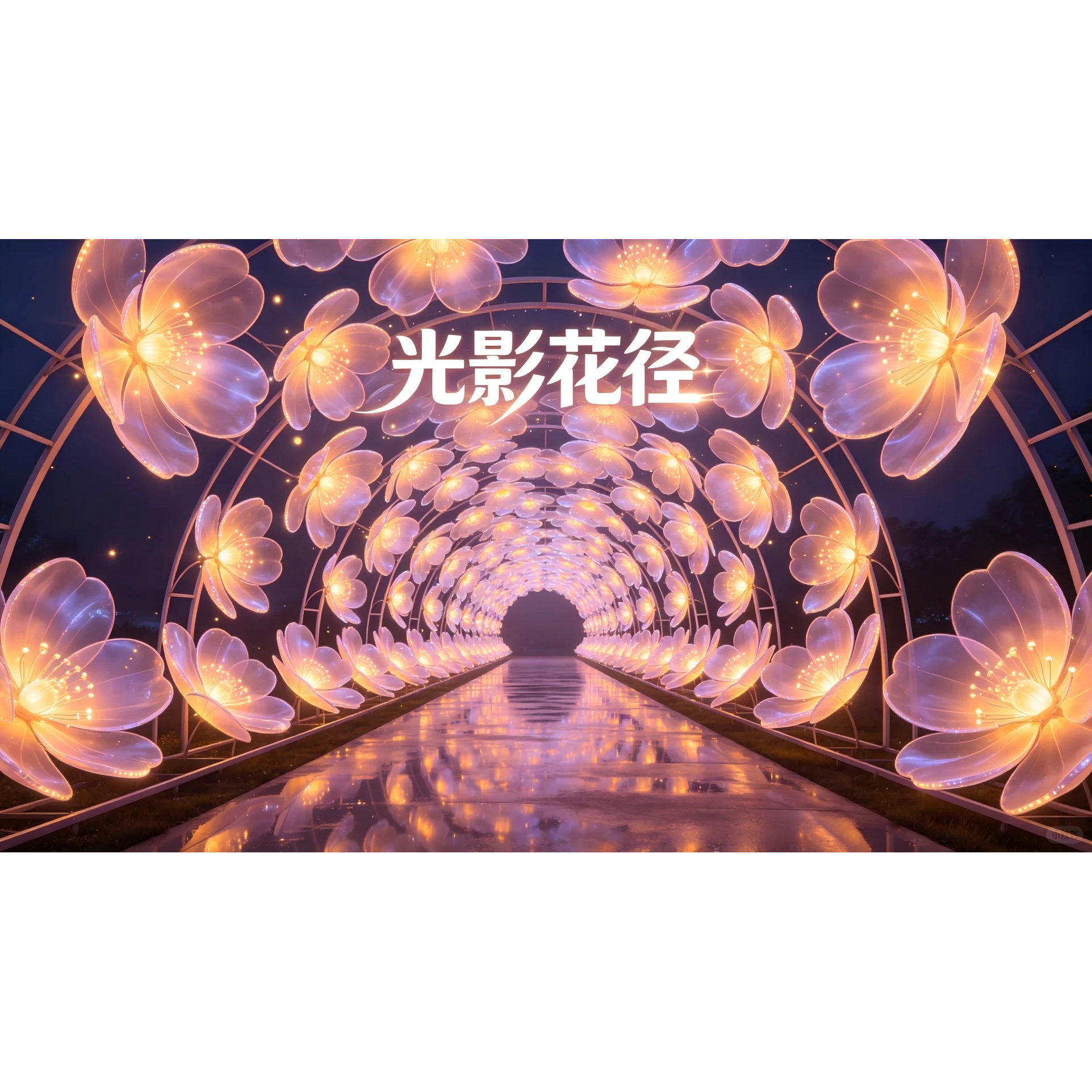 户外花朵花瓣灯光美陈装置定制 商业网红打卡遮阳走廊道具工厂