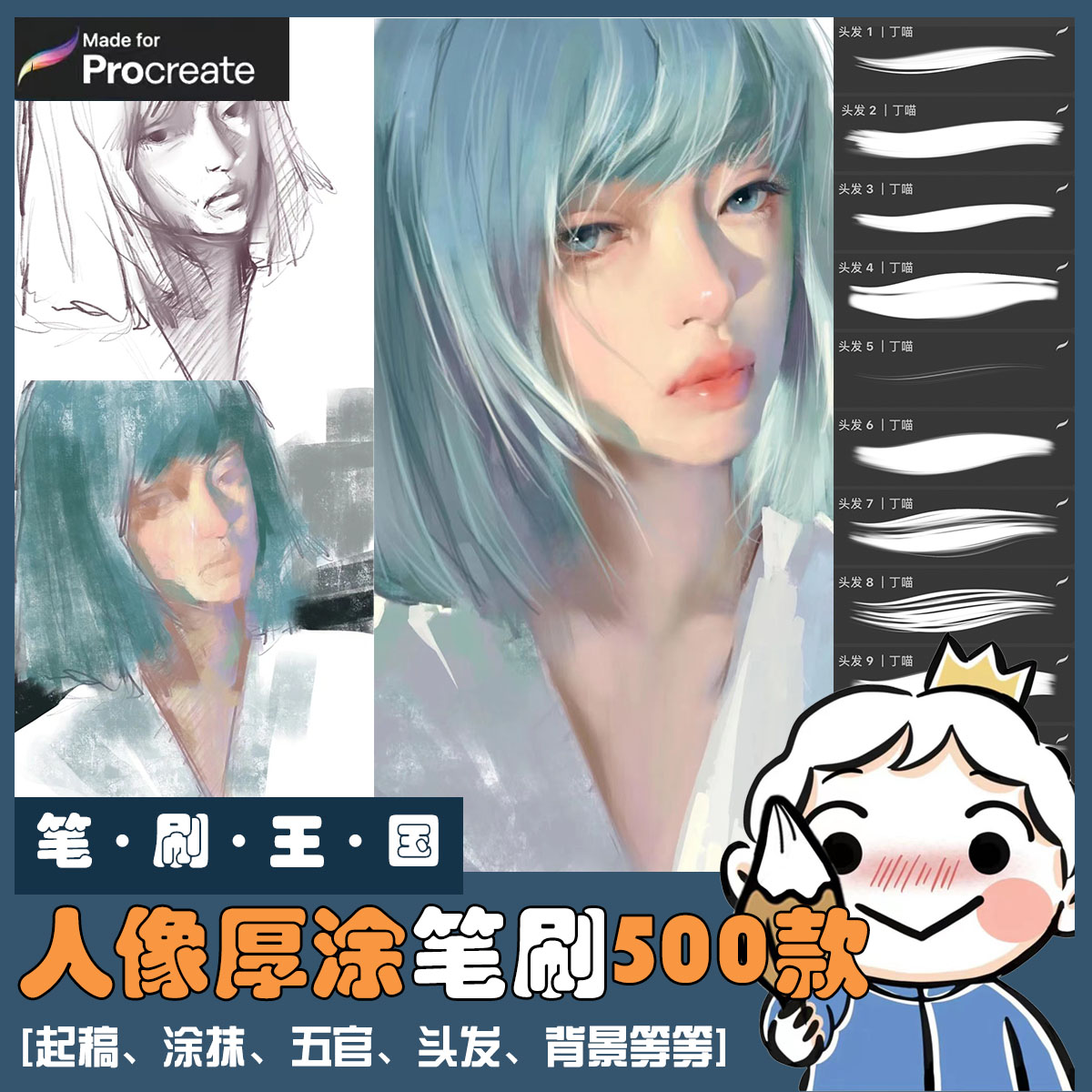 procreate笔刷人像厚涂笔刷油画笔刷专业人像起稿涂抹五官上色色
