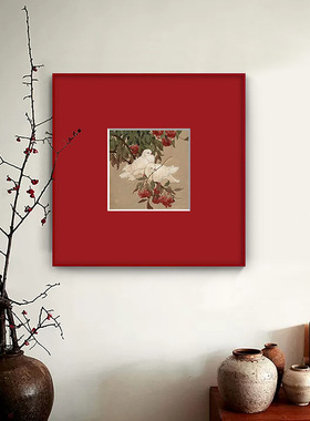 喜上枝头中古风寓意好客厅装饰画喜庆花鸟画法式中国风红色挂画
