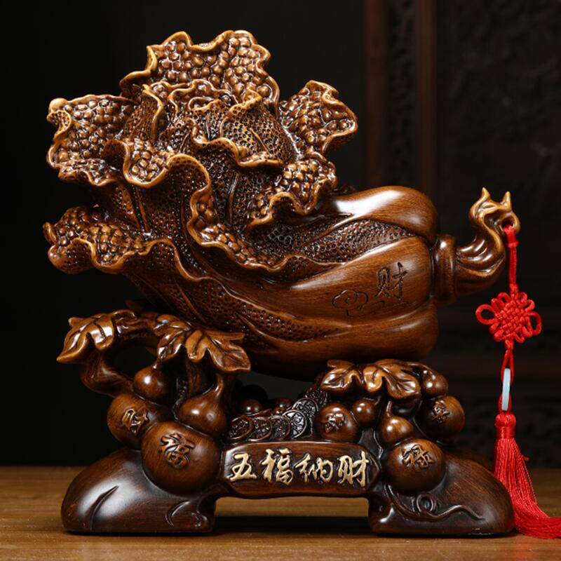 五福纳财玉白菜饰品摆件大号家居装饰树脂工艺品公司开业乔迁礼品
