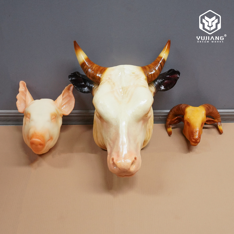 仿真猪头牛头羊头雕塑模型道具