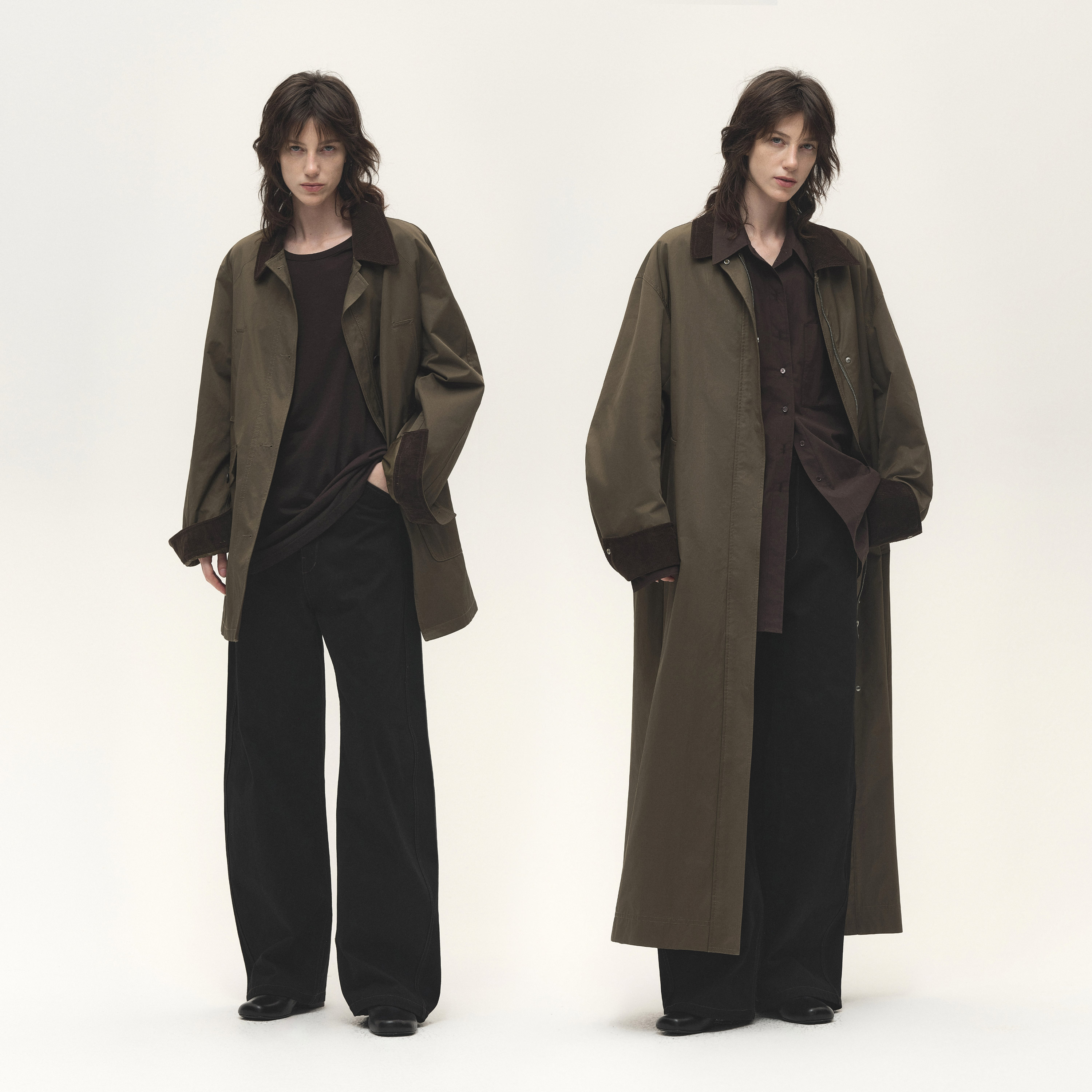 白弓“巴恩风系列”都市感宽松短风衣外套+长款大衣56222/56221