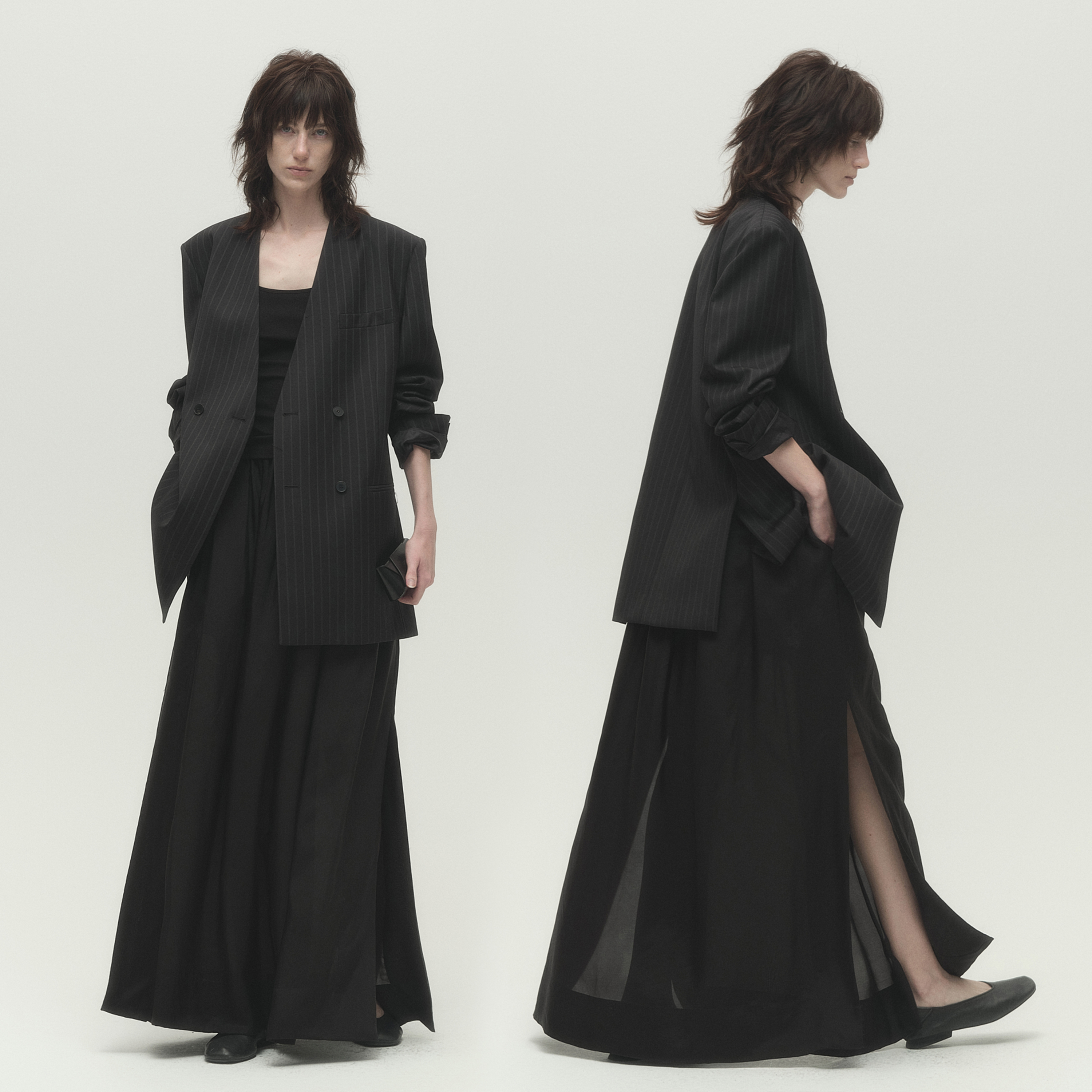 白弓“铜氨丝系列”设计感开叉半身裙伞裙通勤长裙子秋新款53716