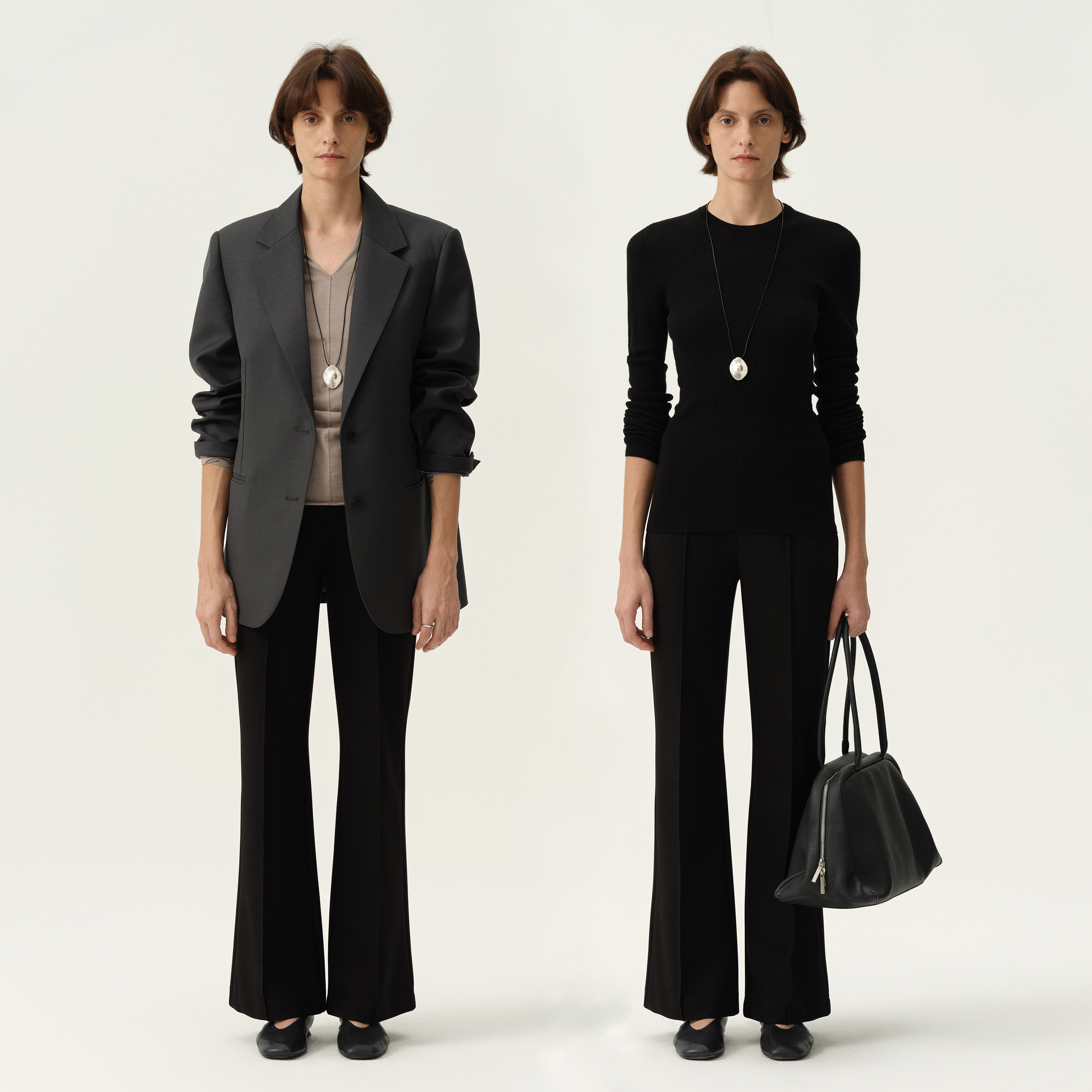 白弓通勤修身显瘦微喇裤