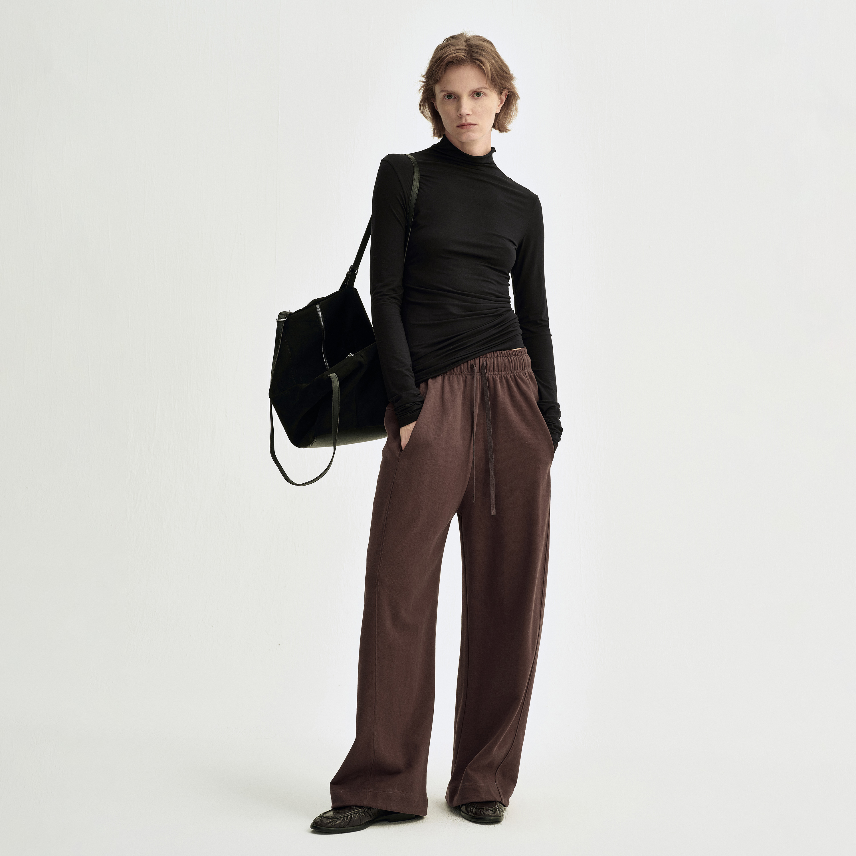 白弓 100%棉松紧腰卫裤女宽松舒适休闲运动长裤子2023年新款52708