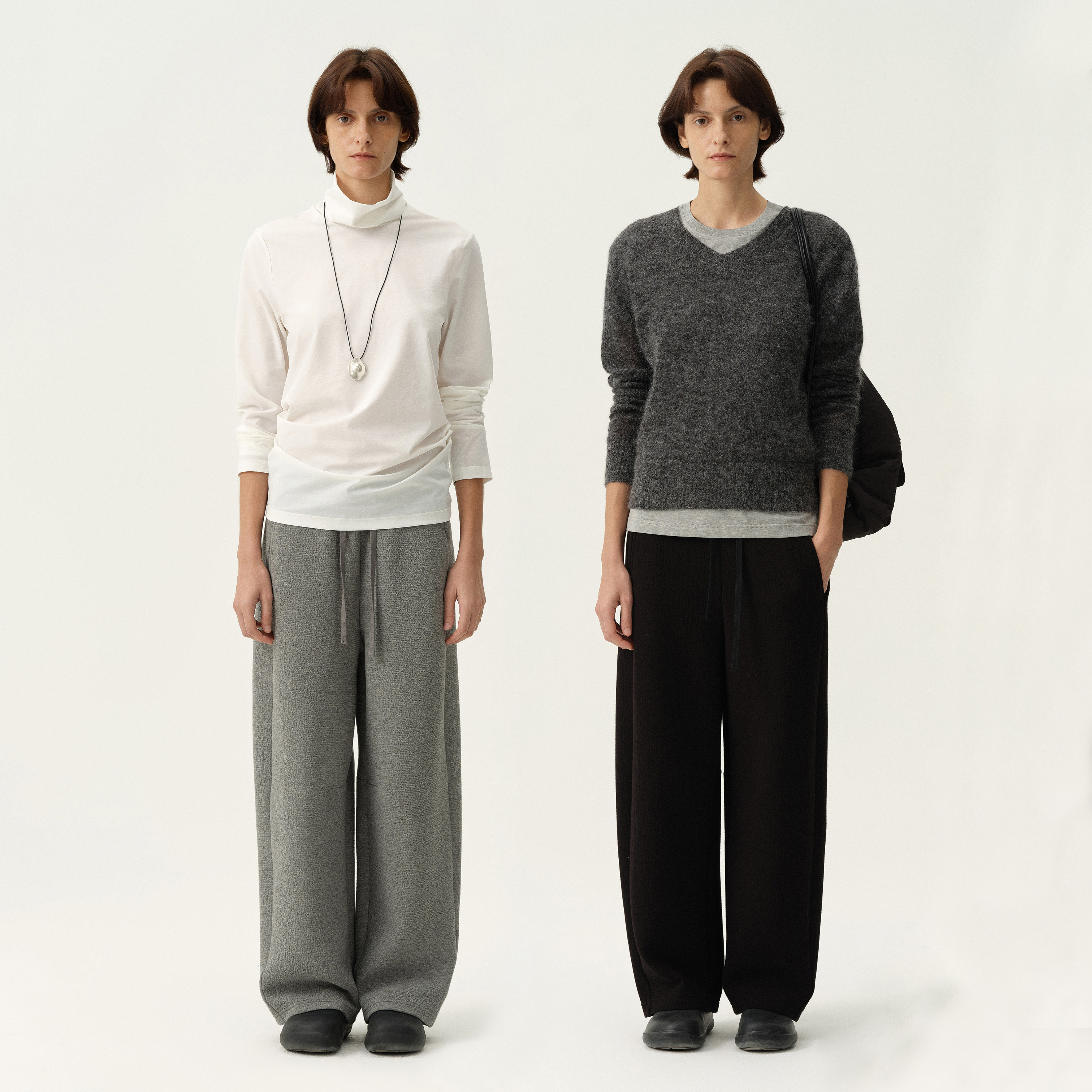 白弓 运动裤女弯刀宽松舒适阔腿裤休闲裤长裤子秋冬新款50956