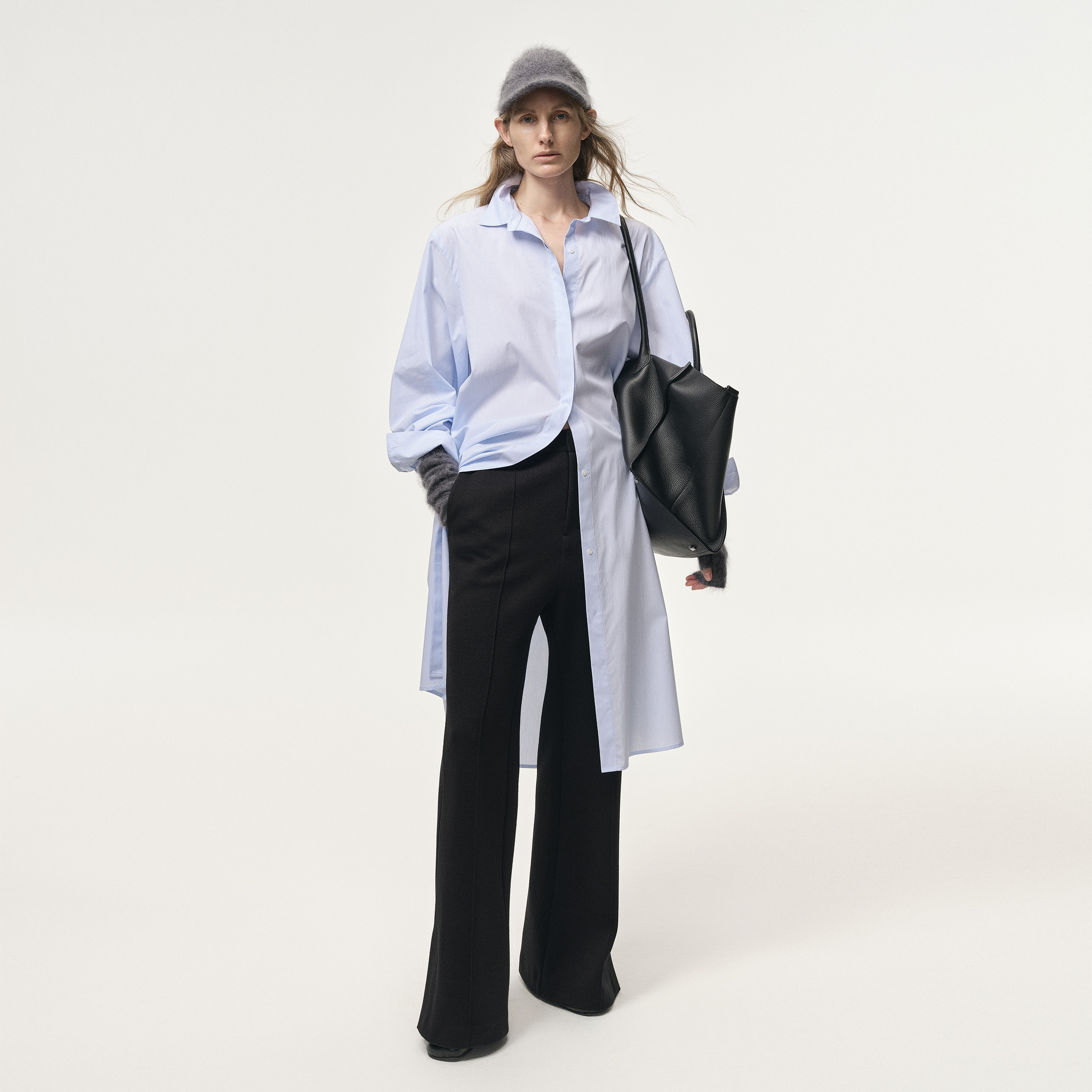 白弓100%绵羊毛加厚时髦设计感微喇裤休闲裤女长裤秋冬56673