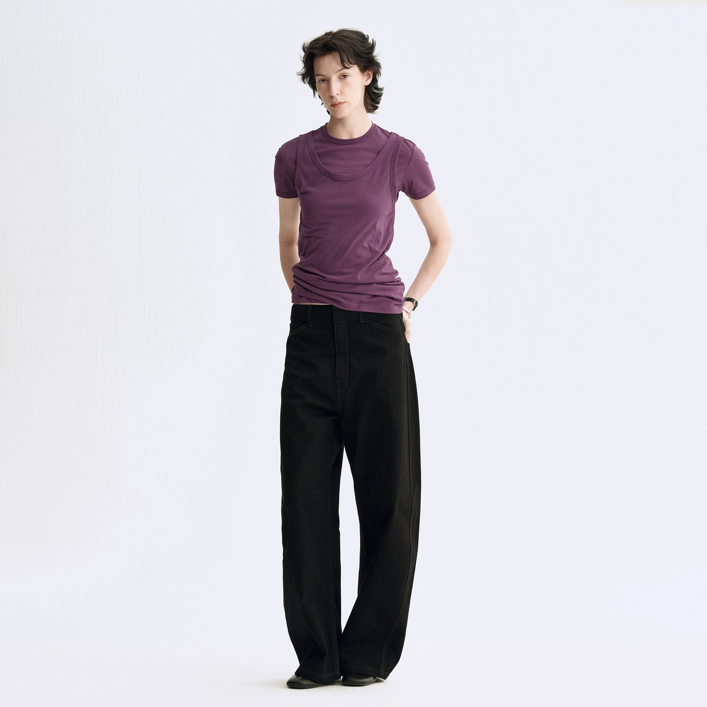 白弓“云感系列”特供定制空气纱100%棉T恤女+背心夏53709/53708