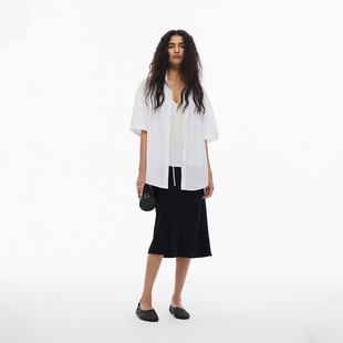 女白色宽松衬衣50859 衬衫 白弓2024夏新款 设计感气质绑带解构短袖