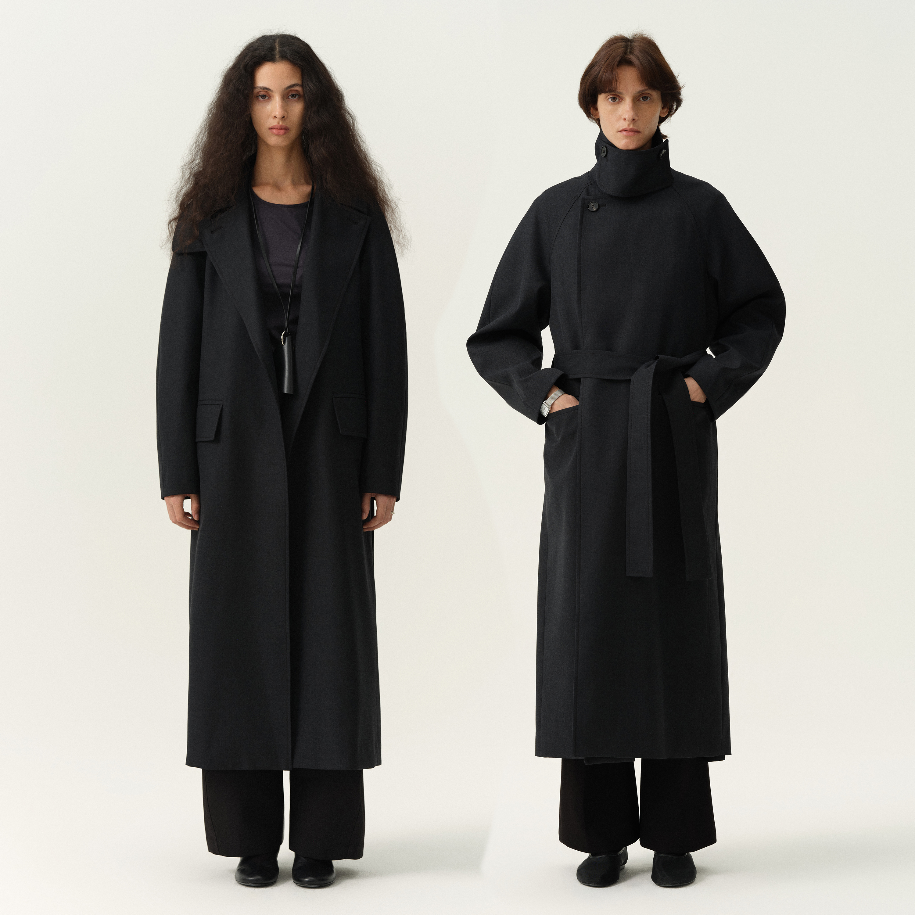 白弓通勤立领长款大衣外套