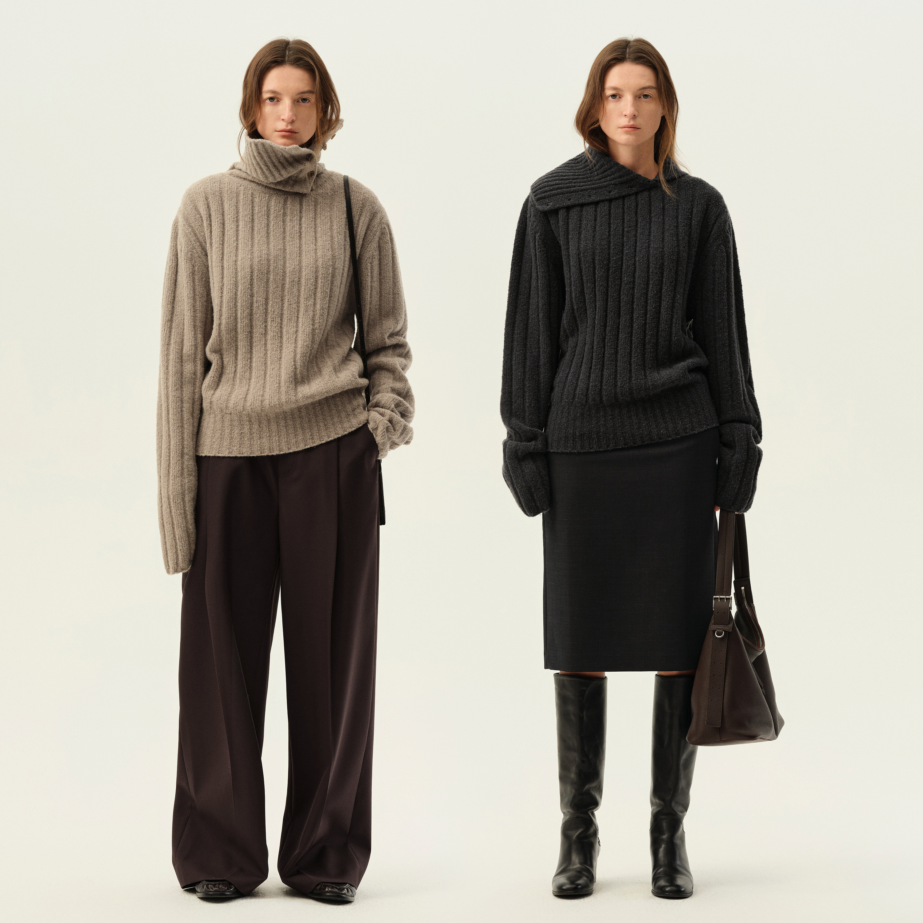 白弓披肩领口一体羊驼毛衣2024冬季新款竖纹加厚宽松毛衣女51530