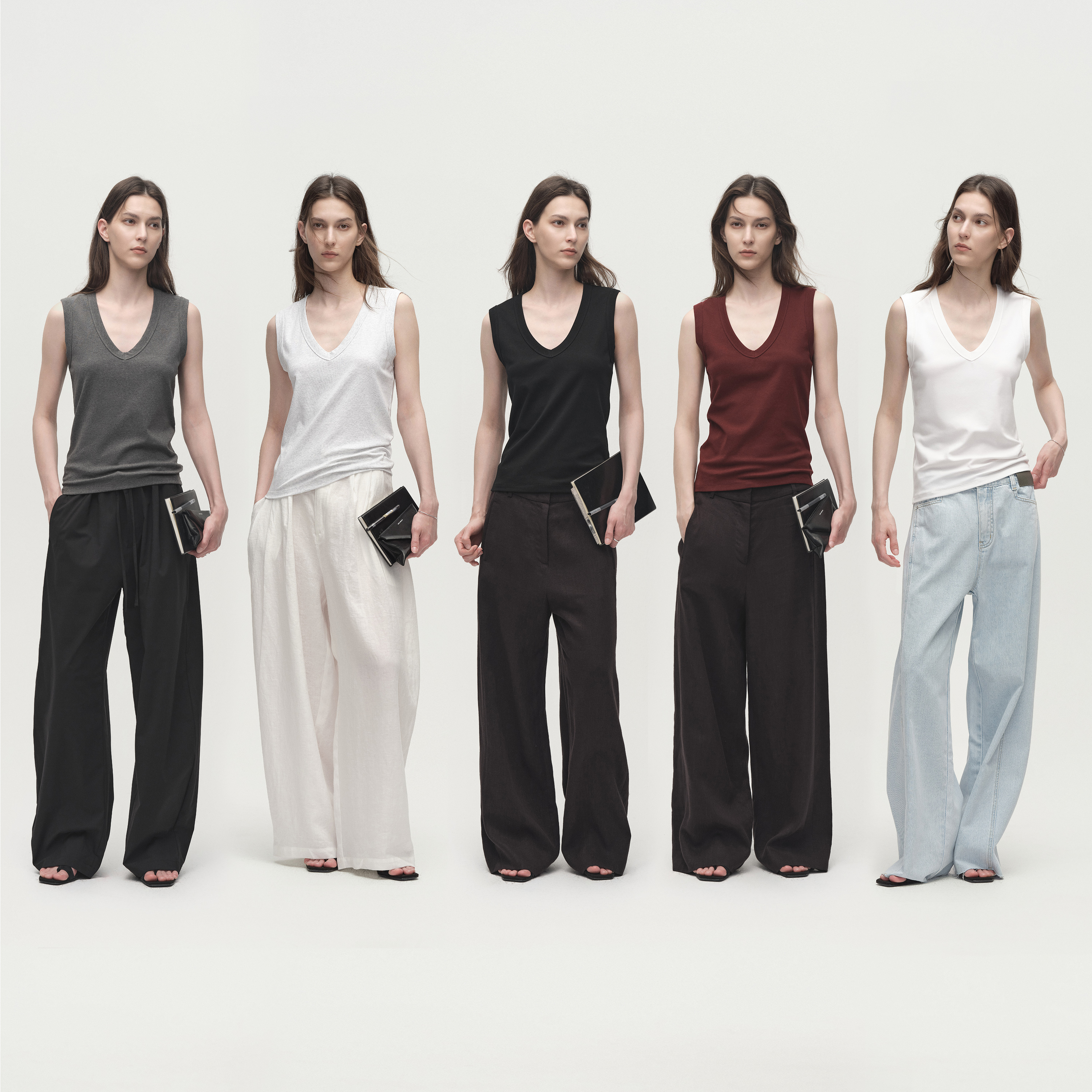 白弓经典款工字背心女極简主义V领上衣2025年夏季新款55658