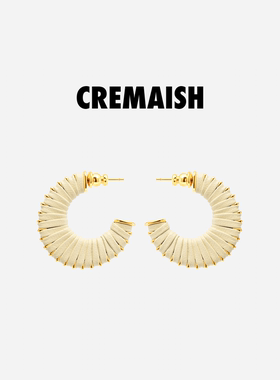 CREMAISH C型绕皮耳钉小众设计牛皮绳立体感小众气质百搭耳饰