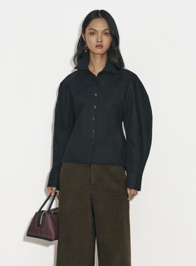 CREMAISH 弧形袖衬衫 纯棉高级感宽松百搭休闲简约纯色翻领衬衣女