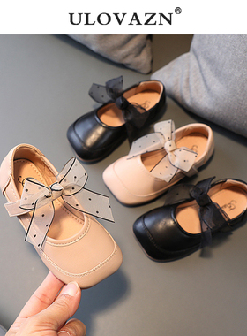日本Ulovazn童鞋~女童小皮鞋2025新款宝宝鞋洋气蝴蝶结儿童公主鞋