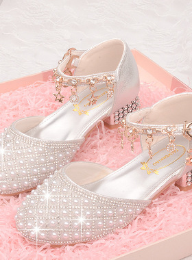 英国netx MaxM儿童公主鞋2025新款女童高跟鞋小女孩软底水晶鞋潮