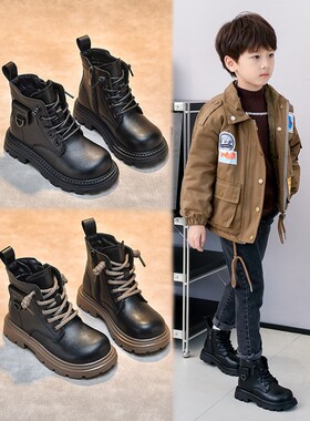 netx inss男童马丁靴2025秋冬款中大童真皮女童短靴儿童加绒靴子