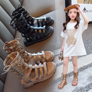 Next kiss女童凉鞋2023夏季新款女孩薄底高帮罗马软底防滑公主鞋