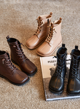 netx Alice女童马丁靴2025春秋新款时尚英伦儿童真皮透气方头皮靴