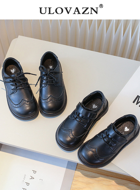 日本Ulovazn童鞋~男童小皮鞋2025新款英伦风黑色时尚软底儿童单鞋