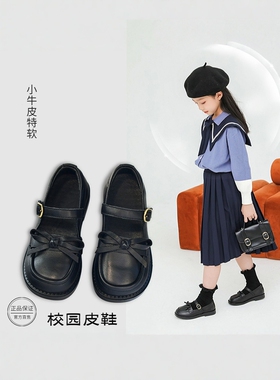 netx GJLG 儿童皮鞋女童洛丽塔黑色校园真皮单鞋女宝宝公主演出鞋