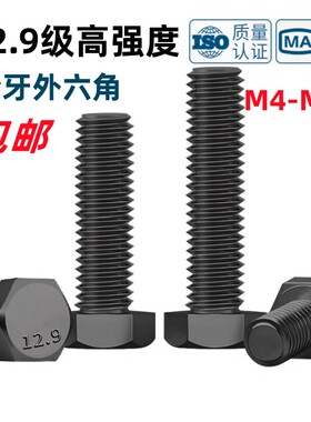 12.9级全牙外六角螺丝ISO4017发黑全螺纹六角头螺栓M4M5M6M8-M24