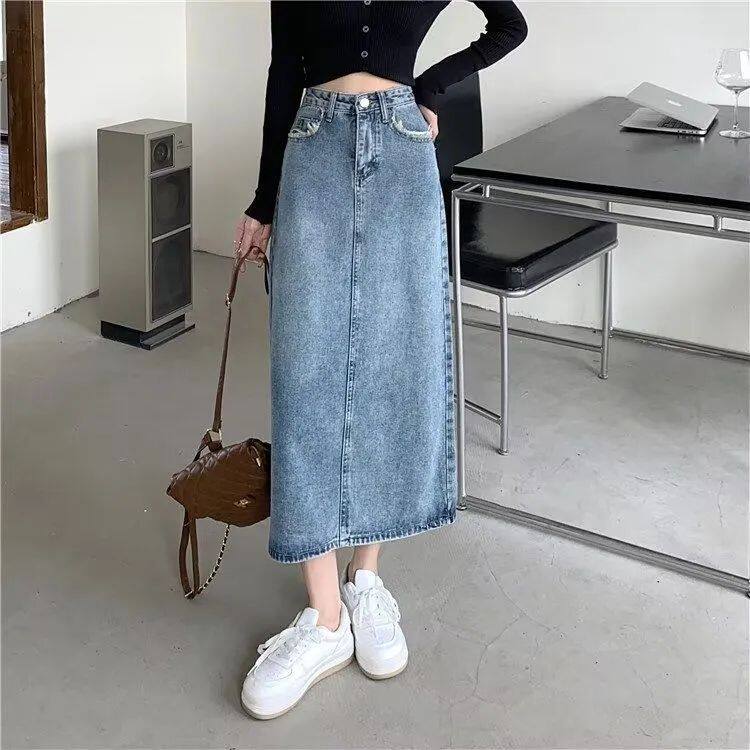 毛边设计感小众开叉牛仔半身裙女夏季新款韩版A字遮肉显瘦中长裙