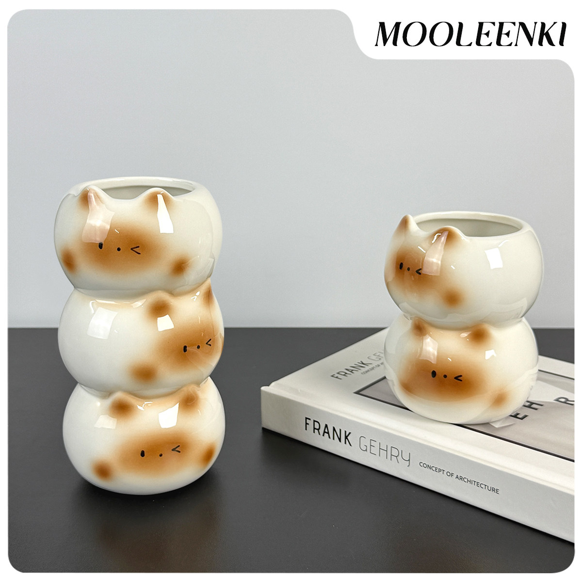 慕伦奇创意暹罗猫花瓶陶瓷插花装饰品家居摆件化妆笔刷收纳笔筒