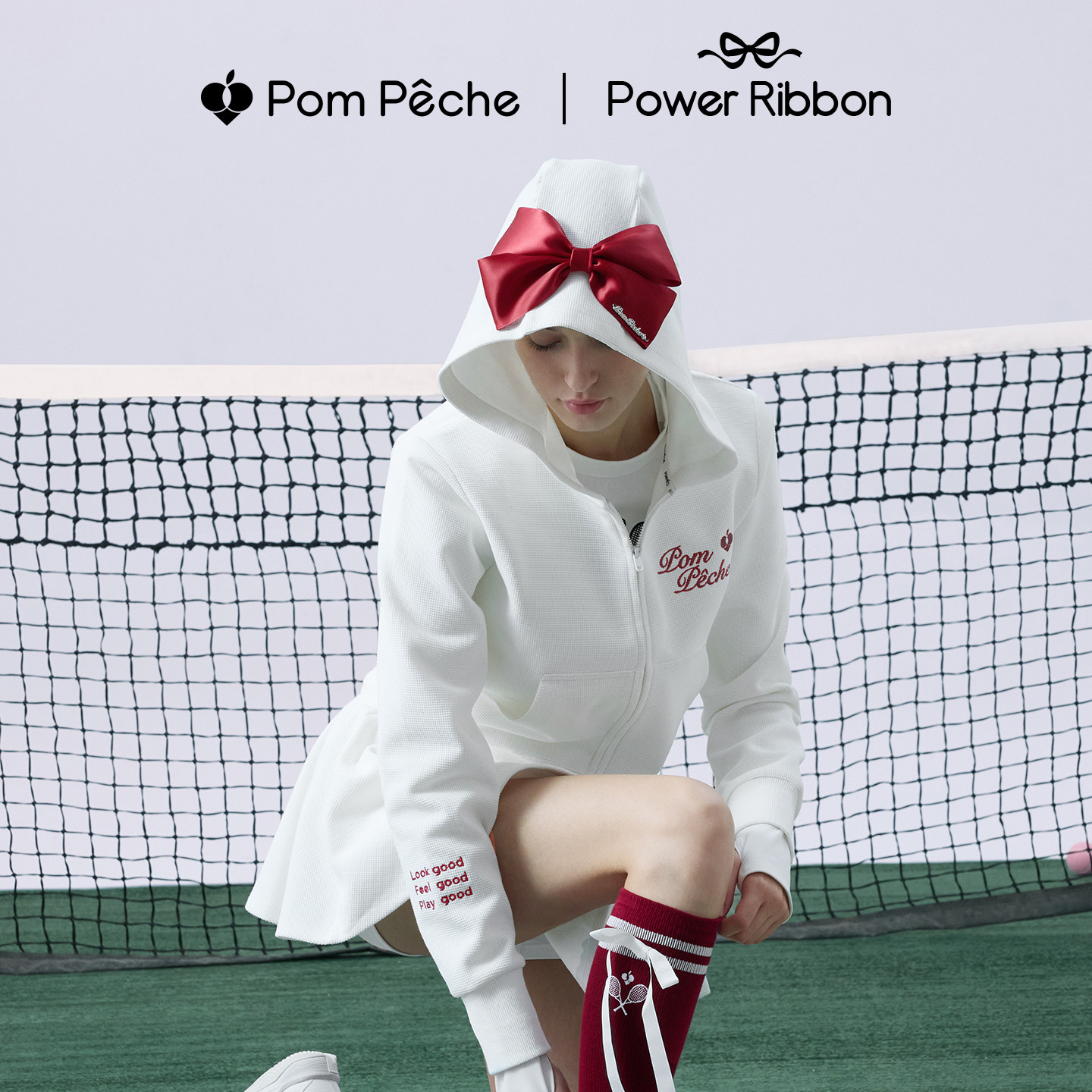 华夫格网球服套装女蝴蝶结连帽卫衣开衫26春运动上衣外套PomPeche,运动服/休闲服装,运动茄克/外套,淘宝优惠券,粉丝福利购,淘宝优惠卷