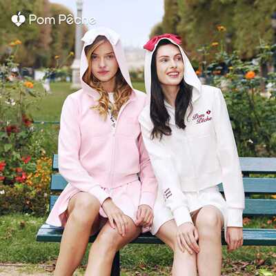 华夫格运动外套法式上衣白色休闲跑步健身连帽卫衣网球服PomPeche