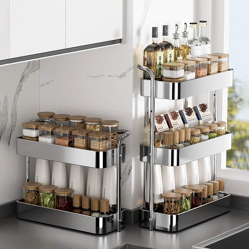 不锈钢厨房置物架调料架家用台面放调味瓶罐三角转角多功能收纳架