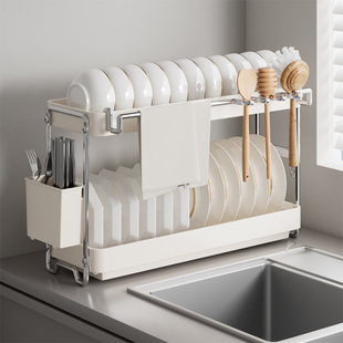 不锈钢碗碟收纳层架厨房置物架2025新款碗架沥水篮放碗筷碗盘沥水
