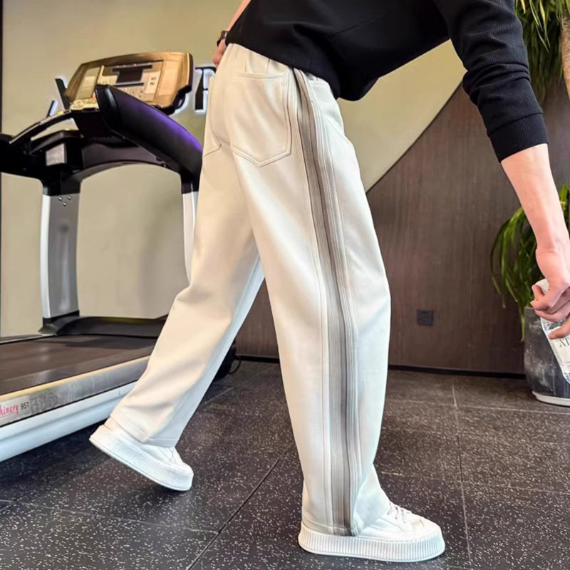 仓树一石潮牌撞色卫裤男款秋冬季裤子重磅弯刀男裤运动直筒休闲裤