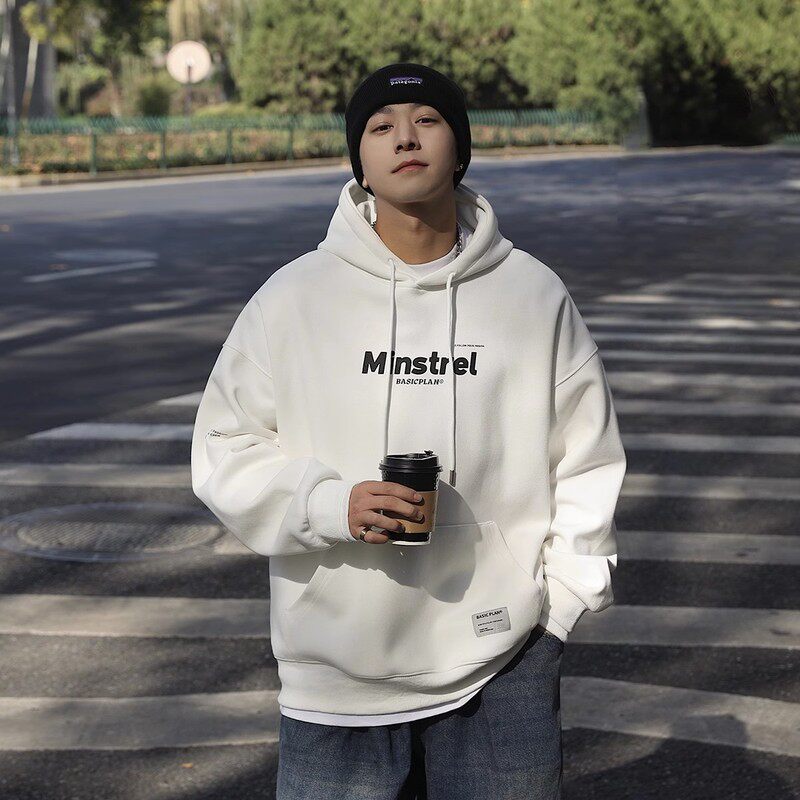 仓树一石字母连帽卫衣男春秋款2025新款宽松休闲青少年帽衫外套男