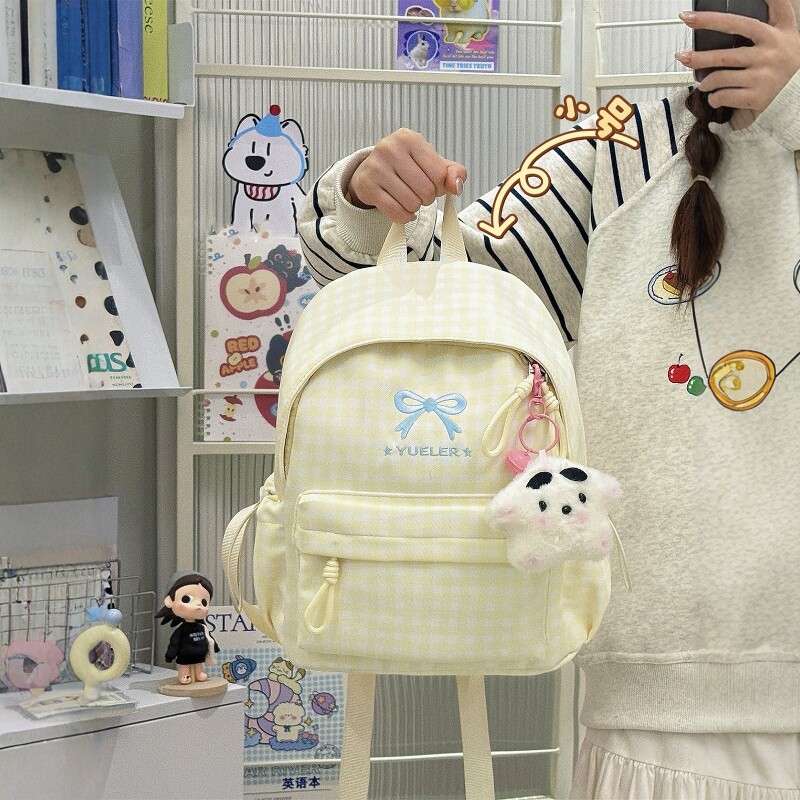 法国BERYDIA高颜值蝴蝶结格子书包学生休闲迷你小清新少女双肩包