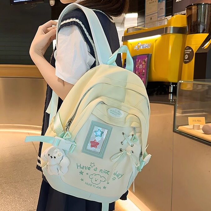 法国Fad Sincgo撞色蝴蝶结书包小清新大容量小学初高中生双肩包女