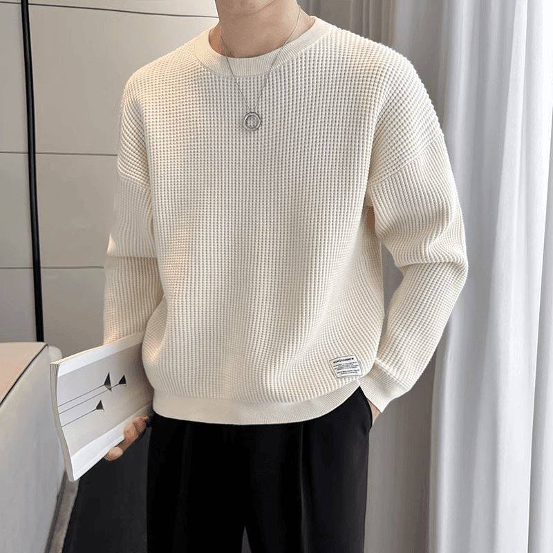 仓树一石潮牌韩版商务高级感圆领毛衣男士秋冬新款百搭针织打底衫