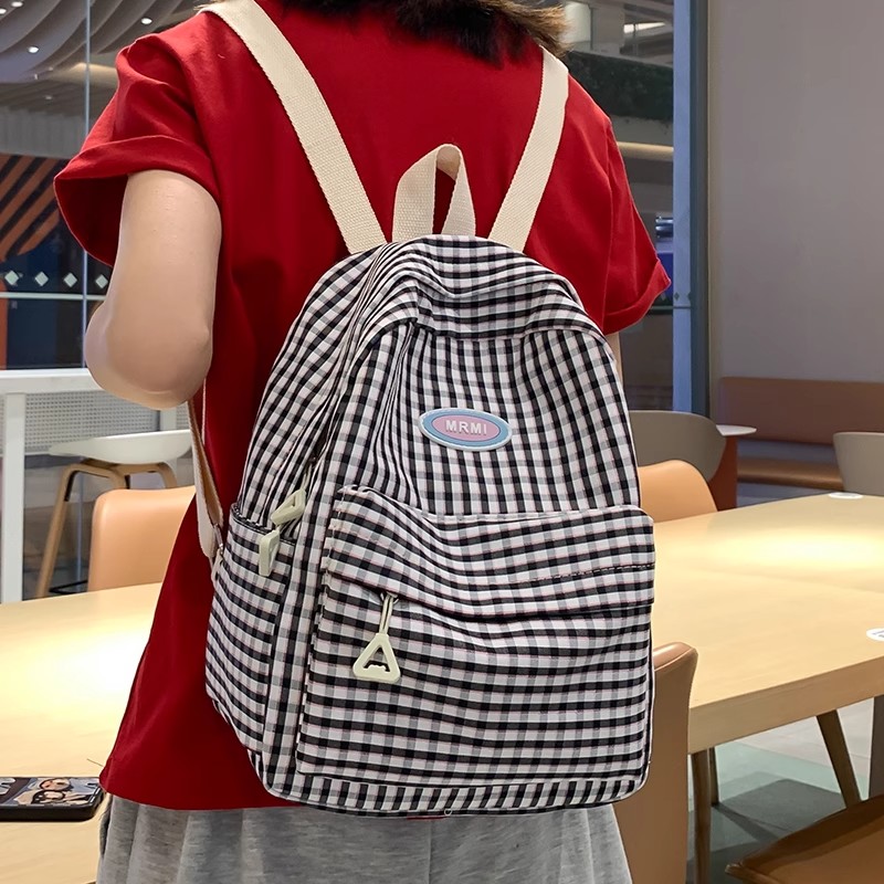 法国Fad Sincgo小格子双肩包女小清新韩版森系百搭简约小背包儿童