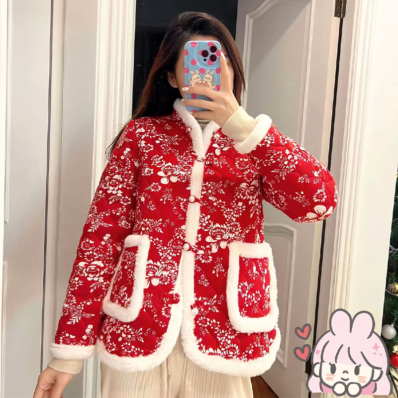 网红爆款国风碎花大棉袄棉服