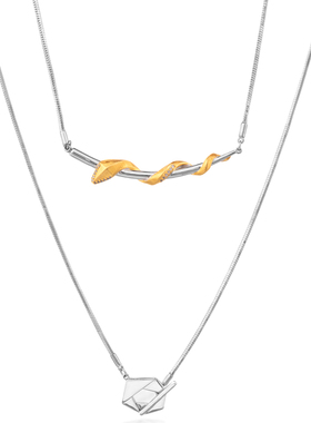 镜相TO双层锁骨链18K金银小众设计轻奢颈链潮流百搭时尚配饰中性