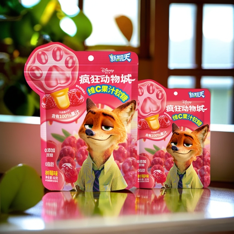 新期天疯狂动物城网红树莓味维c果汁软糖小孩健康小糖果经典零食