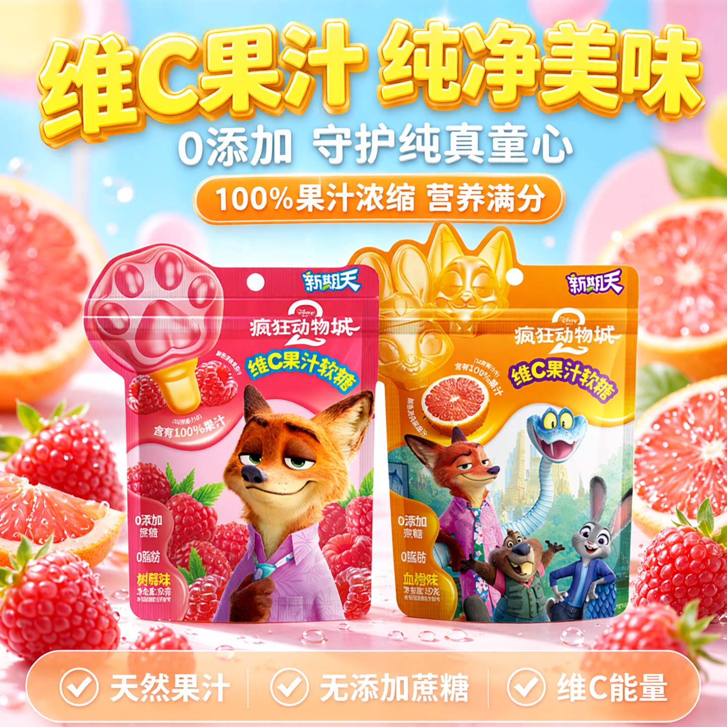新期天疯狂动物城爪爪棒棒软糖