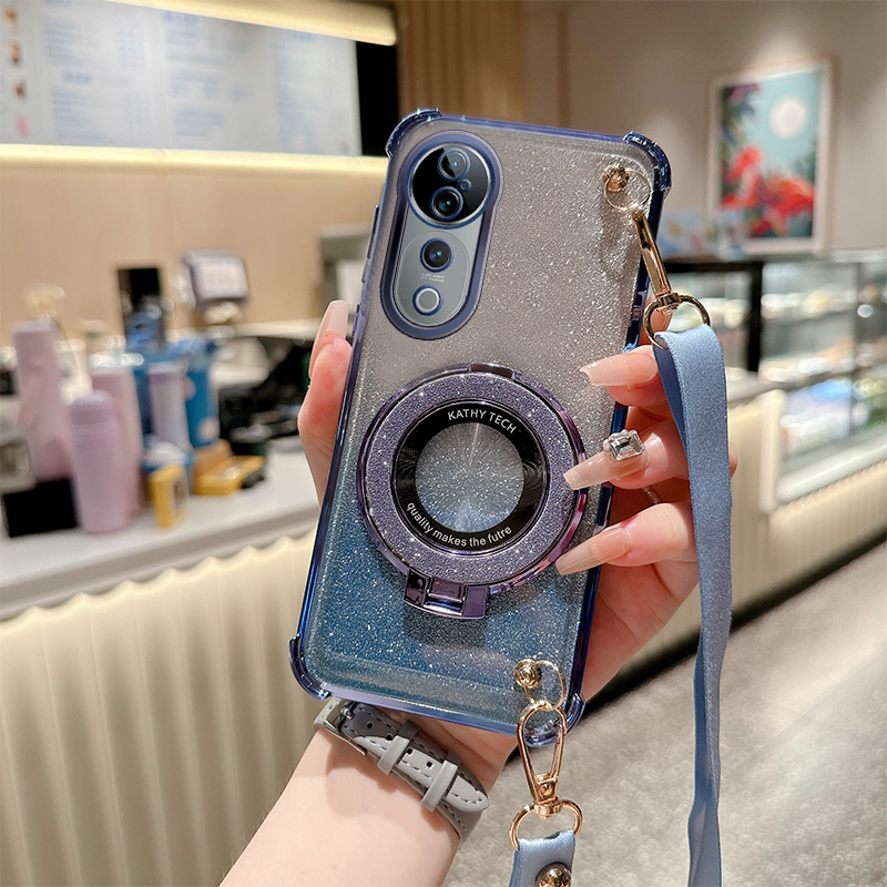 手机壳四角气囊防摔闪粉支架斜挎