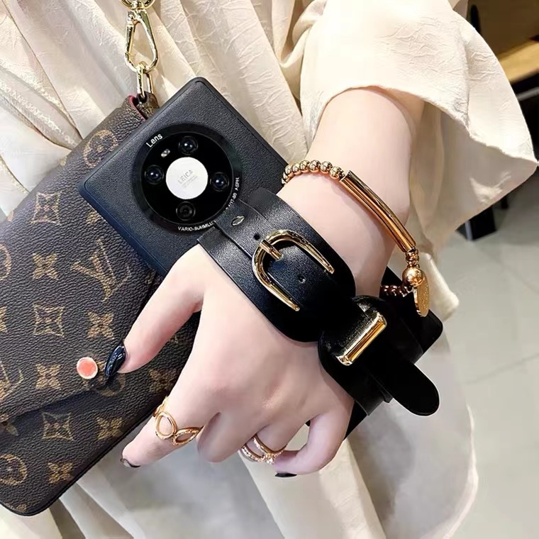 适用皮质手机壳奢华手腕带