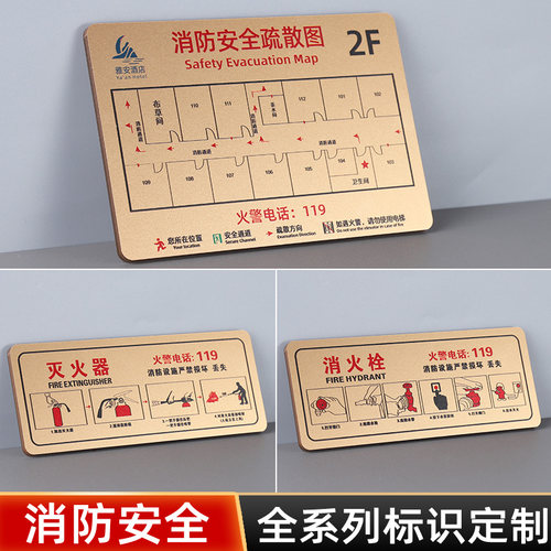 亚克力消防疏散图灭火器提示牌