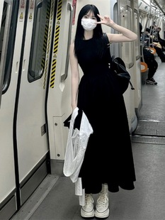 显瘦长裙法式 黑色连衣裙女夏季 赫本风高级感气质裙子 夏季 2025新款