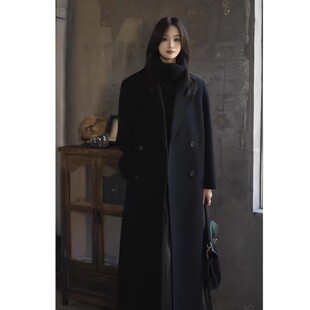 黑色高级感羊毛大衣女2025秋冬新款 气质休闲高个子毛呢外套 加长款