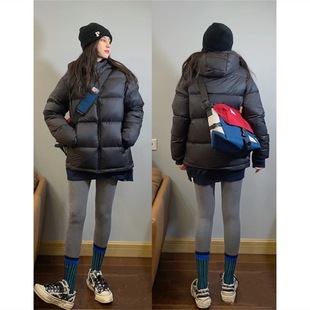白鹅绒小个子连帽面包服外套冬 2025韩版 新款 加厚黑色羽绒服女短款